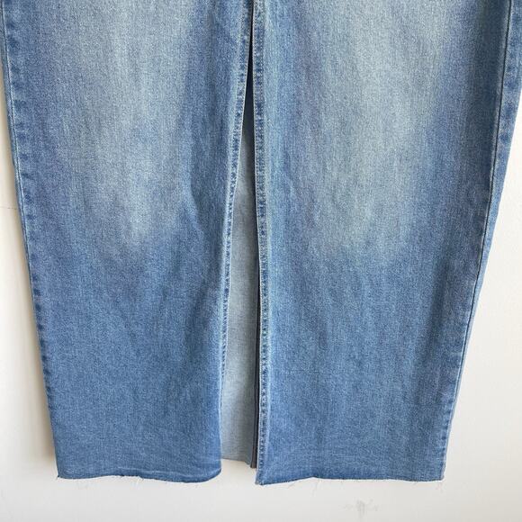 NWT Almost Famous Denim Midi Maxi Pencil Skirt Front Slit Raw Hem Size Small - Picture 3 of 12